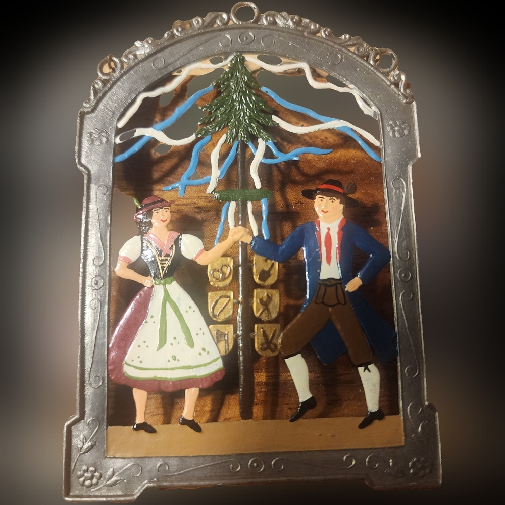Antique Hand Guss Handpainted Pewter Hanging